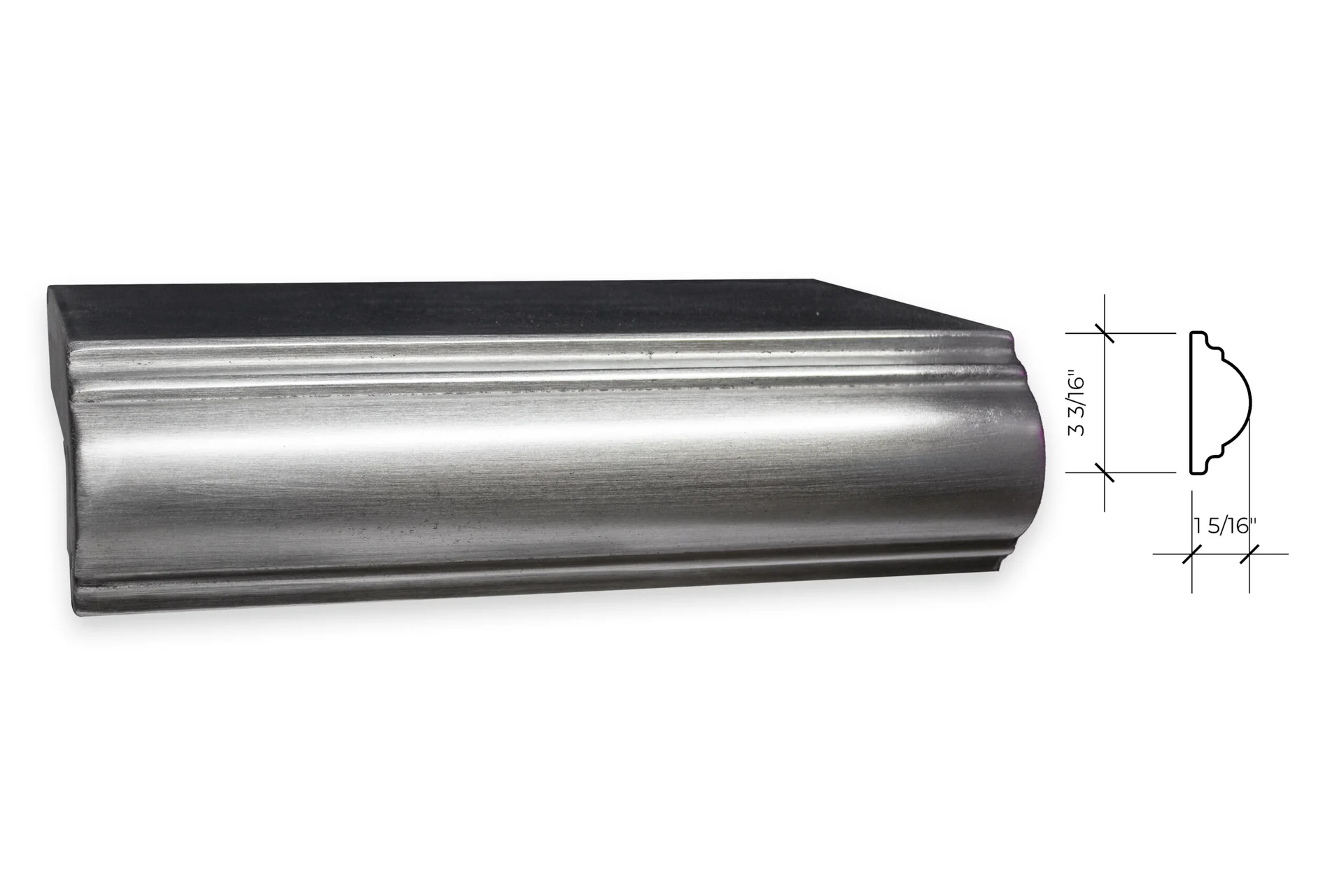 peach edge profile, shown as a photograph beside its section drawing