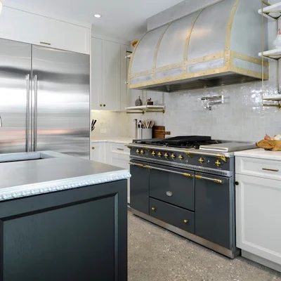 Custom cast zinc range hood by La Bastille