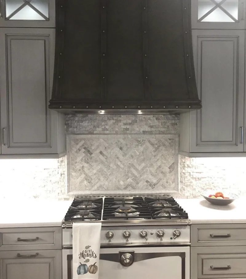 Custom cast zinc range hood by La Bastille