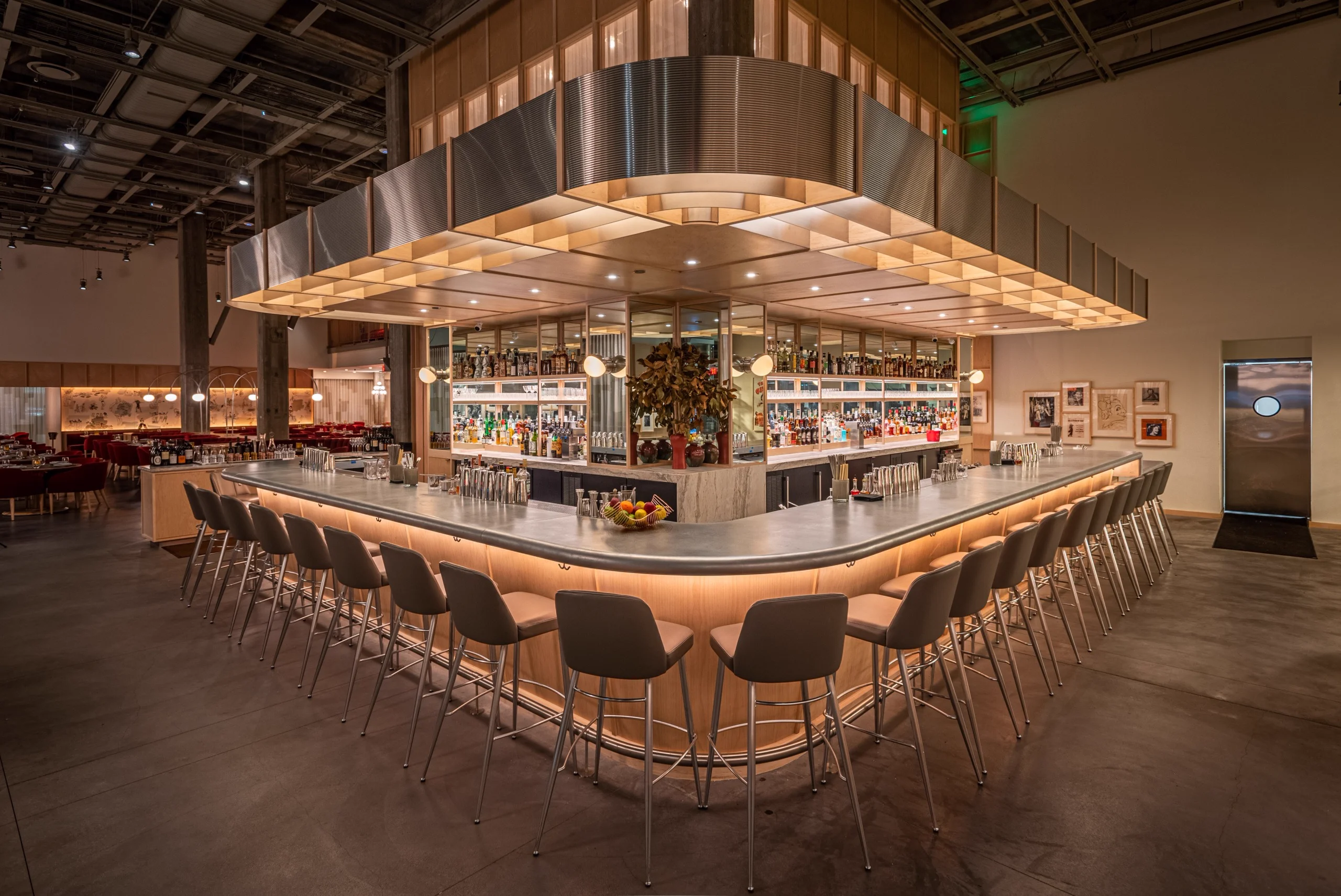 A brass countertop in a hospitality interior