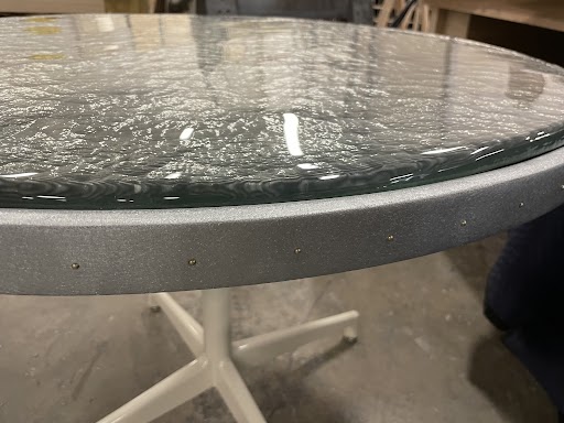 Cast zinc bartop basin with handblown glass insert